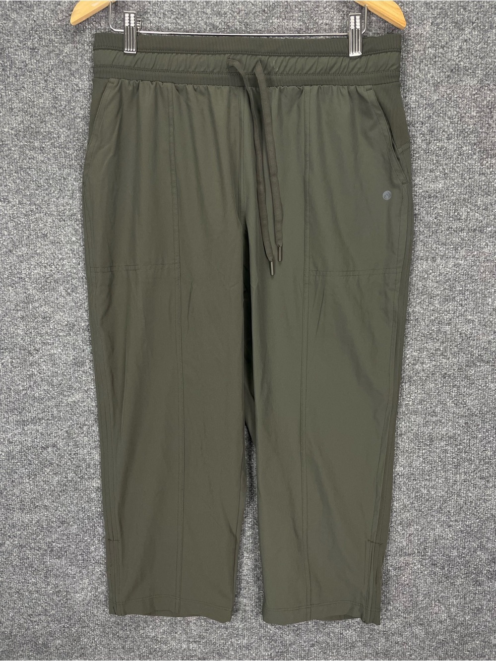 Apana Jogger Pants Womens Medium Cropped Green Elastic Waist Stretch Drawstring